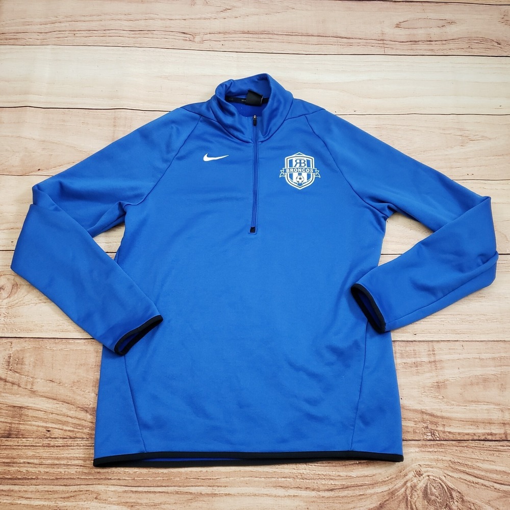 Nike Sweater Mens Medium Blue White 1/4 Zip Outdoors Sweatshirt Swoosh Adult
